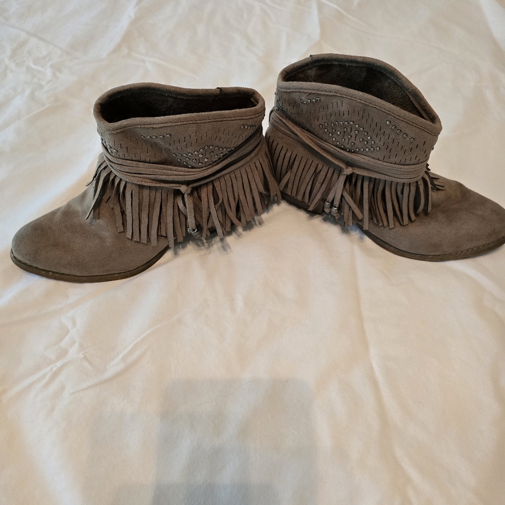 Fringe Suede Ankle Boots - Brown